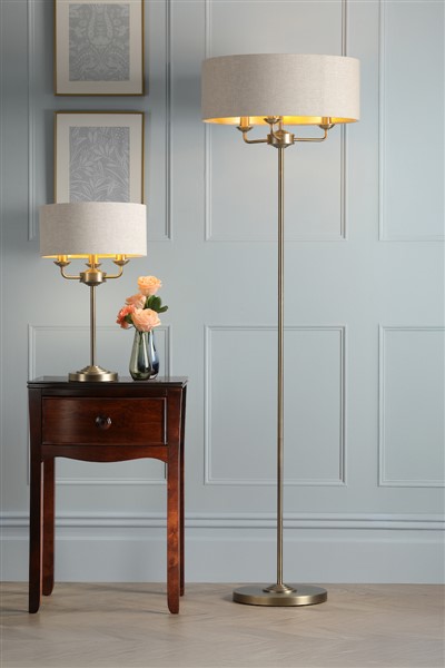 (image for) Laura Ashley Sorrento 3 Light Table Lamp Matt Antique Brass With Natural Shade